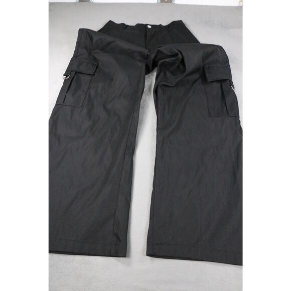 Black Cargo Pants Men’s Size M Wide Leg Utility Workwear Polyester Pockets - Picture 8 of 10